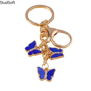2026 New 3 Butterflies Keychain, Creative Enamel & Rhinestone Design, Handmade Bag Charm Pendant