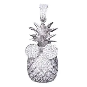 Men's Hip Hop Trendy Pineapple with Glasses Pendant Necklace |   Real Copper Plated |   CZ-Encrusted Street Bling |   Unique Tropical-Inspired Design for Hip Hop Lovers & Urban Fashion Icons