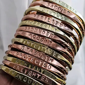 Affirmation Bangles - 1pc Engraved African Brass And Copper Bracelets, Adjustable Spiritual Inspirational Stackable Cuff Bracelets