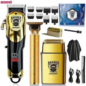 Professional Men's Electric Barber Clippers Set, High Power Trimmer, USB Fast Charging, Battery Display, Portable Storage Box