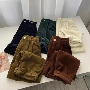 Autumn new clothing Retro High Waist Corduroy Pants Women Spring Fall Straight Causal Full Length Trousers Korean Fashion Baggy All Match Black Pant Leg Jeans Timbs Casual Womenswear Bottom Streetwear Can be used with a raincoat