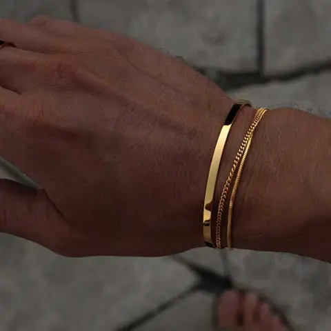 C-shape Bangle Bracelet Set, Couples Bracelet Set, Trendy Bracelet, Fashionable Bangles, Fashionable Accessory for Men, Suitable for Father's Day, Valentine's Day, Boyfriend Birthday Gift, Trendy Stack Bangle, Bangles Bracelets Set