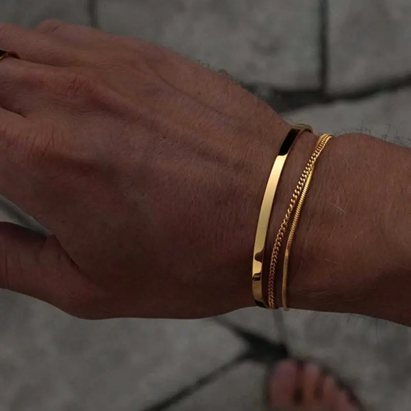 C-shape Bangle Bracelet Set, Couples Bracelet Set, Trendy Bracelet, Fashionable Bangles, Fashionable Accessory for Men, Suitable for Father's Day, Valentine's Day, Boyfriend Birthday Gift, Trendy Stack Bangle, Bangles Bracelets Set