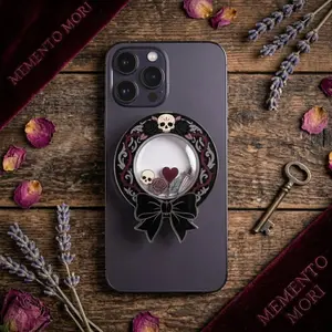 Gothic Skull Shaker Phone Grip, Dark Romance Kindle Grip, Bow Phone Holder, Witchy Bookish Accessory, Goth Reader Gift