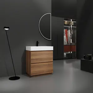 30" Bathroom Vanities with Single Sink Combo, Modern Undermount Bathroom Sink Cabinet with Double drawer, Freestanding Bathroom Sink Cabinet,Engineering wood,Brown    RR