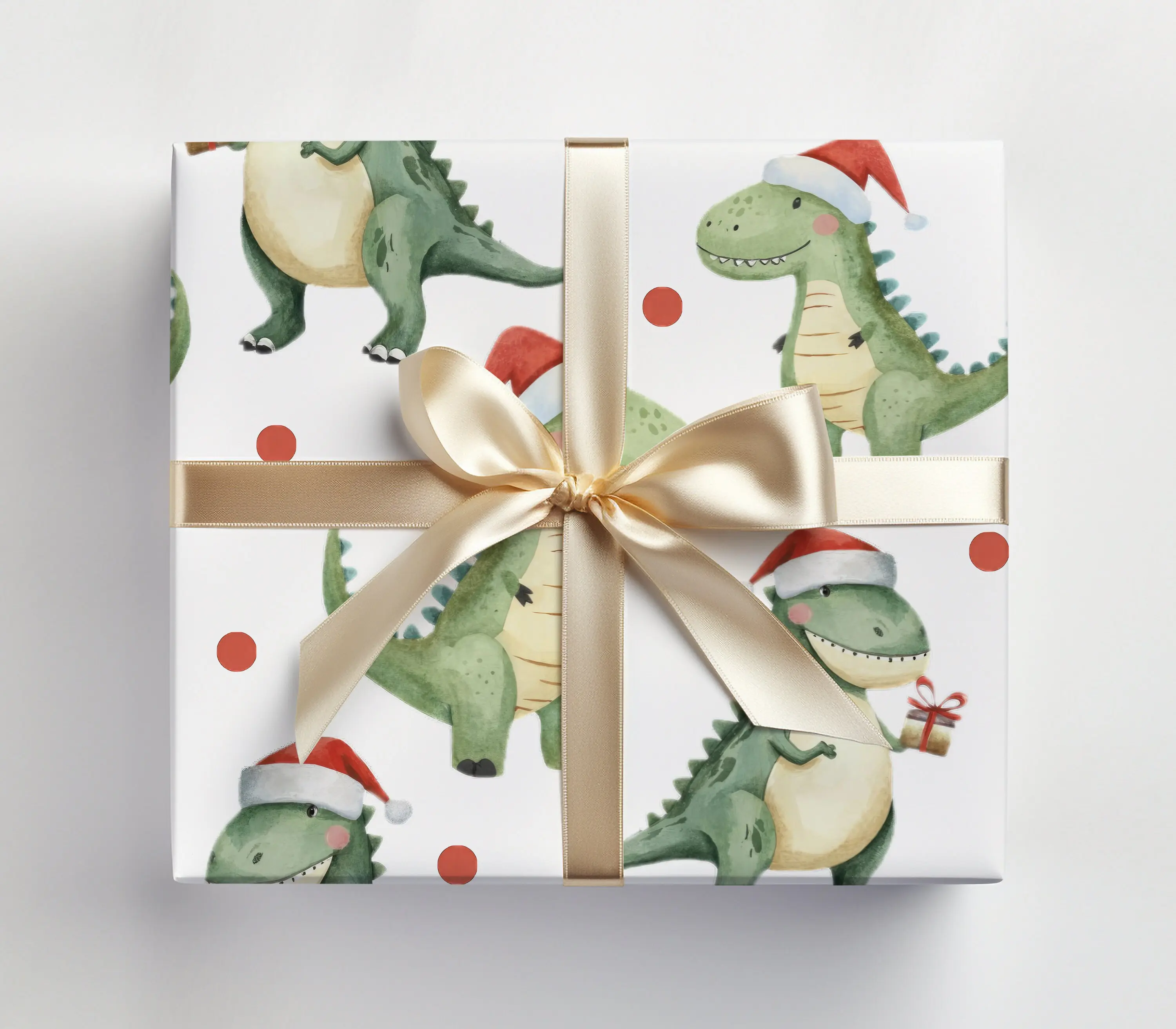 Christmas Dinosaur Wrapping Paper Funny Christmas Gift Wrap Roll with Dinosaur Santa