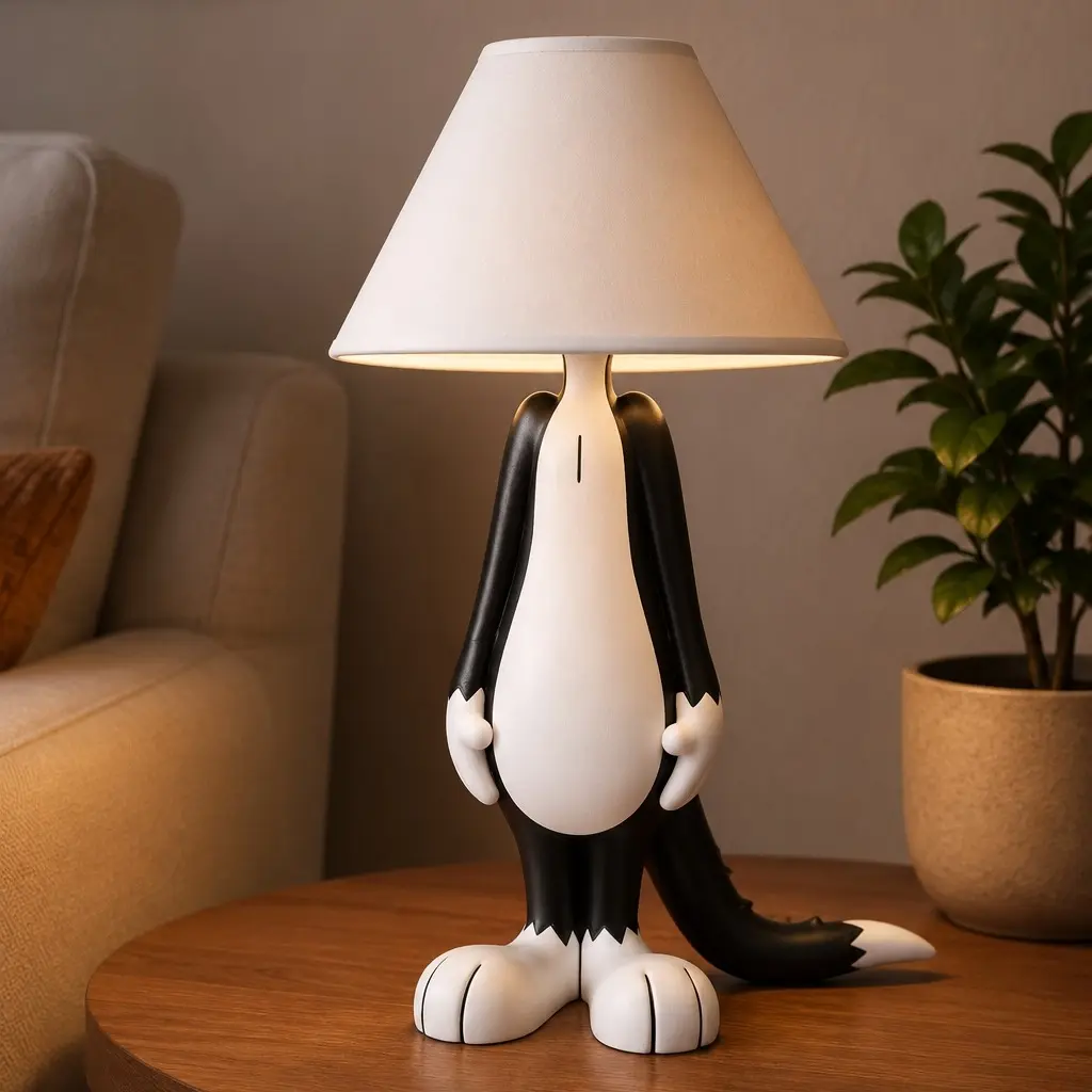 Black & White Long-Tail Cat Table Lamp