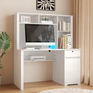 [Bellemave]Computer Desk with Hutch & Bookshelf,Wood Executive Desk Teens Student Desk Writing Laptop Home Office Desk with Drawers,3 AC Outlets and 2 USB Charging Ports,Study Laptop Table for Home