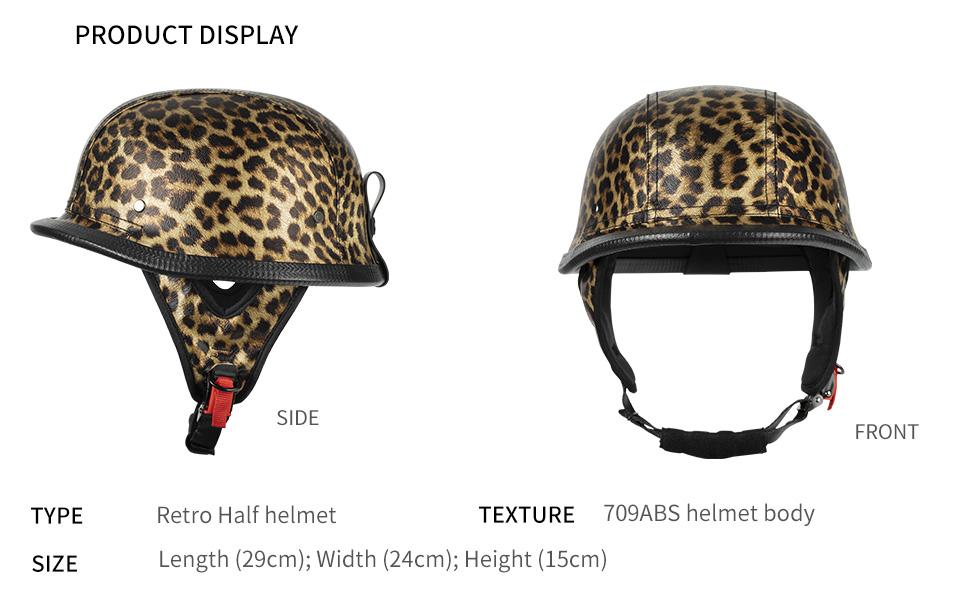 KAESE Vintage German Style Motorcycle Half Helmet DOT Approved Leather Open Face Biker Lid with Free Skull Face Mask