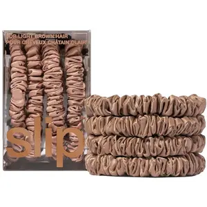Slip Silk Skinny Scrunchies - Elastic Scrunchies Set (Set Of 4) - Light Brown 850004304921