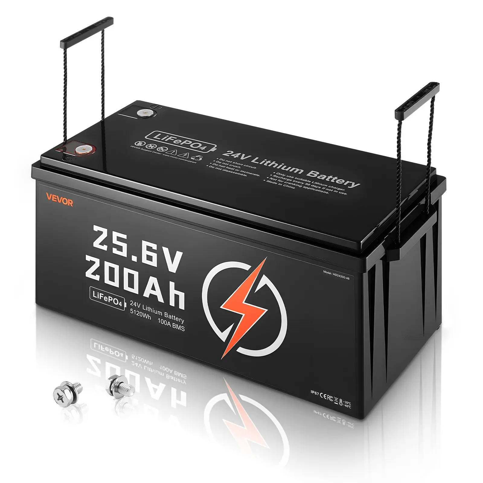VEVOR 24V 200Ah LiFePO4 Lithium Ion Battery, Built-in 100A BMS, Deep Cycle Secondary (Rechargeable) Battery with Low Temperature Protection, 4000+ Cycles, 5120Wh Max, for RV, Marine, Trolling Motors