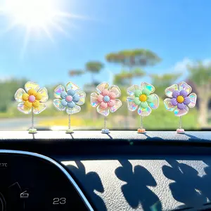 Cute Cartoon Flower Car Air Vent Decor, 5-Piece Car Interior Decoration Set, Fresh Daisy Car Dashboard Ornament, Car Interior Accessory, Unique Car Accessories