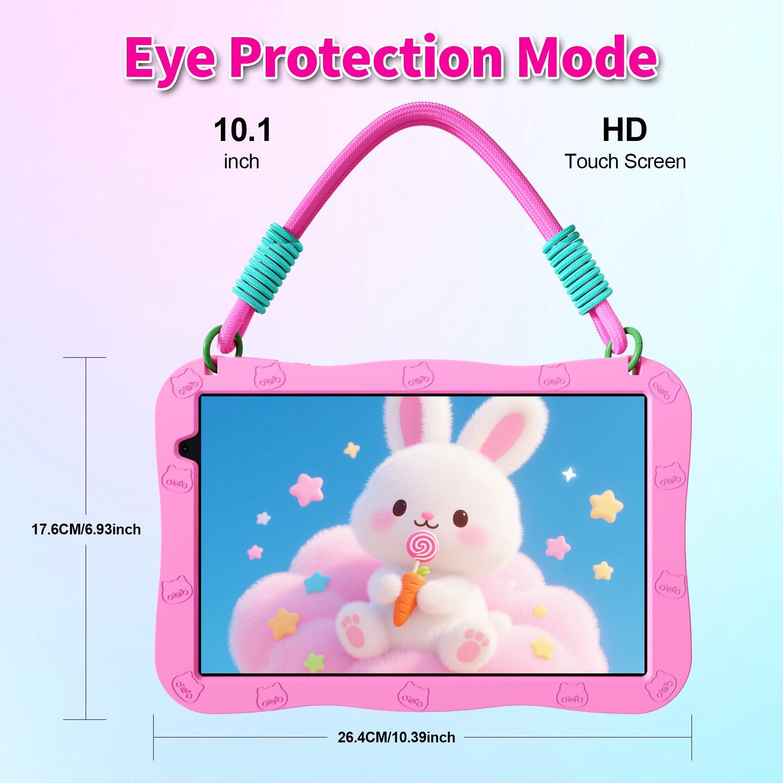 [TikTokShopStockUp]PRITOM Kids Tablet 10 inch Android 15 8GB RAM 32GB ROM Dual Cameras WiFi 6 6000mAh Battery Protective Silicone Case Animal Flash Cards Educational Apps Toddler Gifts Stress Relief Case Pink Blue-Tablet Screen