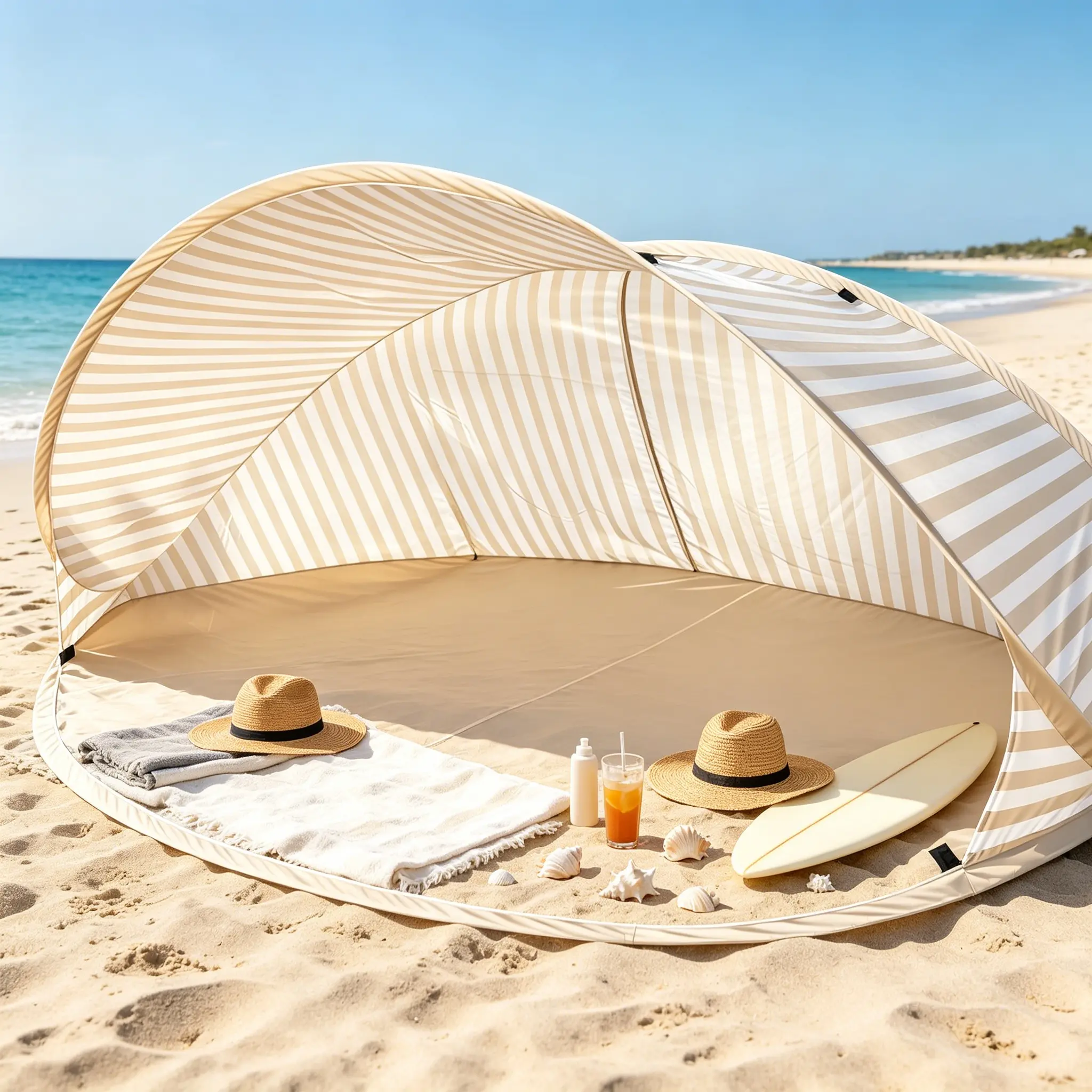Portable Striped Pop-Up Tent for 1-2 People, Quick-Fold, Space-Saving, No Assembly, Ideal for Beach, Grass, Parks & More