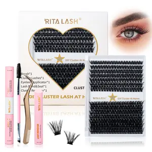 DIY Lashes Extensions Kit for Summer Makeup, 1 Set Lash Kit with 280pcs D Curl Individual Cluster Lashes, Eyelash Extensions Remover, Mascara Brush Lash Applicator, Lashes Glue, Cosmetic, DIY Eyelash Clusters, Eyelash Tools