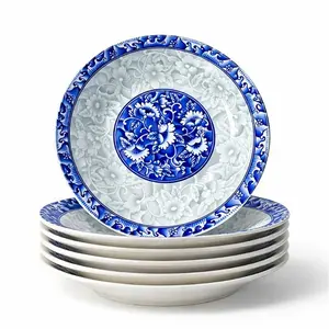 6pcs 9 Inch Blue Floral Flower Ceramic Dinner Plates | Blue and White Porcelain Salad Serving Plate, Vintage Dinner Appetizer Dessert Dishes, Tableware for Wedding Birthday Tea Party Table Supplies