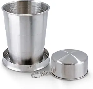 5oz Collapsible Travel Cup With Keychain, Stainless Steel Folding Camping Cup Portable Drinking Mug For Hiking, Picnic and other Outdoor Activities, 150ml