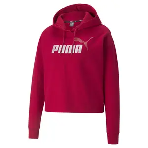 PUMA Womens Essentials Cropped Metallic Logo Hoodie Casual Outerwear  - Red