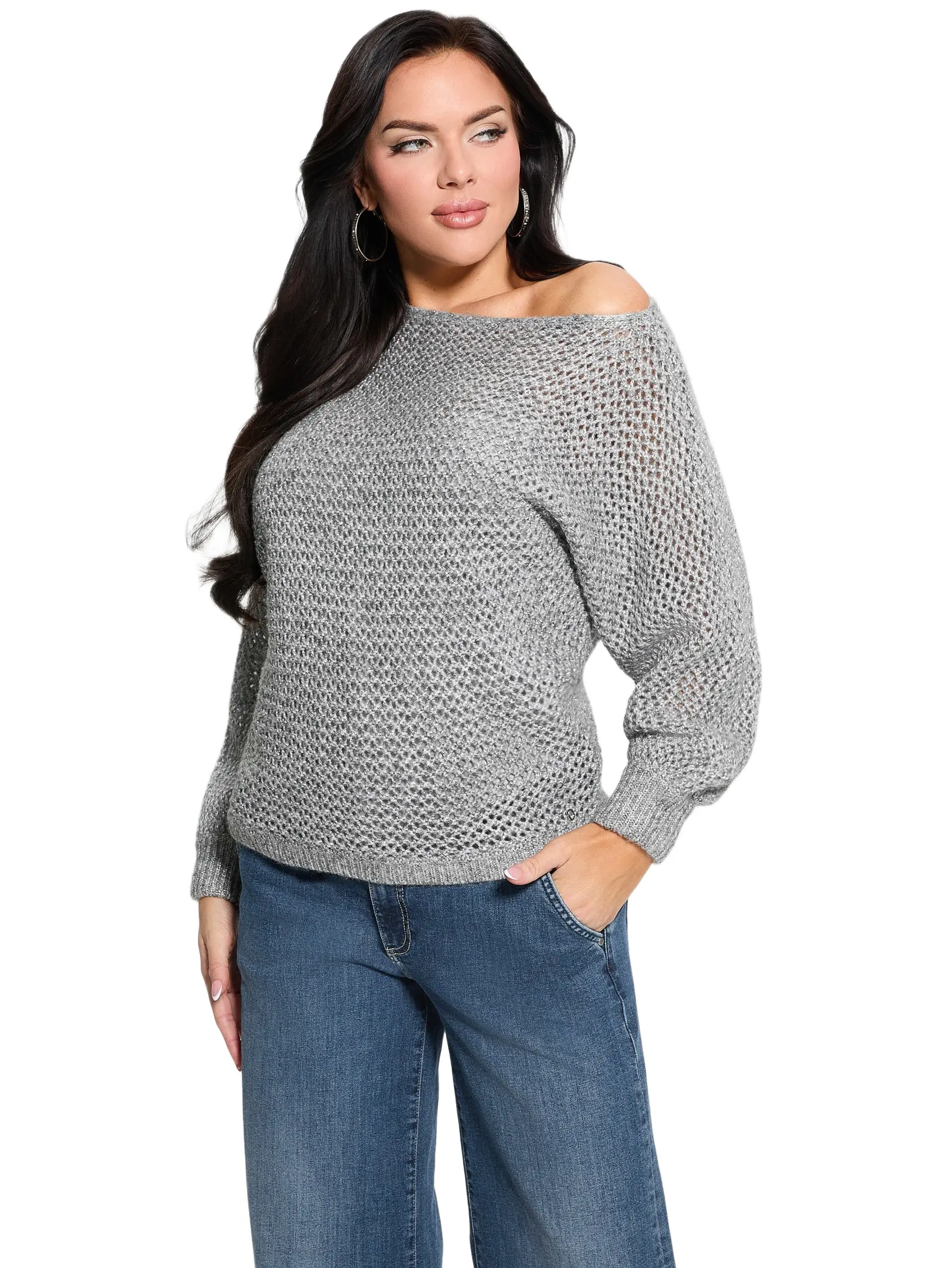 GUESS Female Poa Metallic Off-Shoulder Sweater
