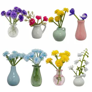 8 Pack Aesthetic Mini Ceramic Vase Fridge Magnets with Artificial Flowers  Cute Tiny 3D Plant Magnets for Refrigerator, Office, Locker & Kitchen Decor, Small Magnetic Flower Pot Set