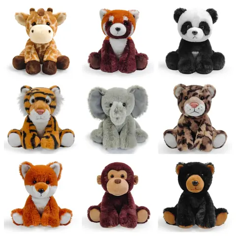 Cute Sitting Elephant Monkey Tiger Leopard Black Bear Red Panda Fox Giraffe Panda Plush Animal – Soft, Detailed & Perfect for Kids, Decor & Collectors
