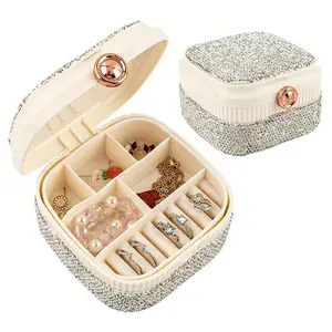 Diamond Jewelry Storage Box With Mirror, Bling Storage Box, Suitable For Desktop Decoration, Female Gifts, Travel Essential