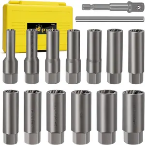 15 count Deep Bolt Extractor Kit, 6mm-19mm Nut Extractor Socket Set, 3/8" Drive Rounded Bolt Remover, Spark Plug Extractor Tool for Broken, Stripped, Damaged, Rusted Stud and Bolt Nuts