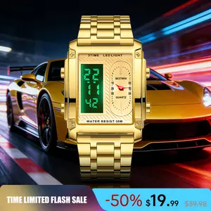 men's square creative dual-movement multifunctional sports watch, featuring a luxurious triple-time design, water resistance, luminous dial, ​Exuding a minimalist aesthetic, it is elegant, durable, and the perfect choice for everyday wear.​​ digital quart