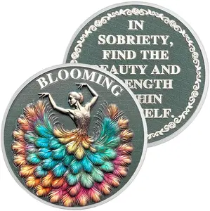 Rainbow Dancer Sobriety Coin, Blooming Recovery Medallion with Beauty and Strength Affirmation, Sober Anniversary Gift for 12 Step Recovery Milestone and Daily Reminder