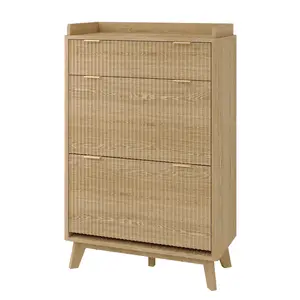 Fluted Shoe Storage Cabinet With 2 Flip Drawers, 48"H Freestanding Hidden Shoe Organizer, Narrow Shoe Rack Cabinet For Hallway Living Room