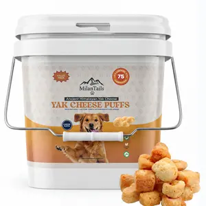 MilanTails 75 Pack Bucket - Yak Cheese Puffs for Dogs – Natural Crunchy Dog Treats, High Protein Himalayan Yak Milk Snacks, Grain-Free & Easy to Digest Training Treats for Small, Medium & Large Dogs