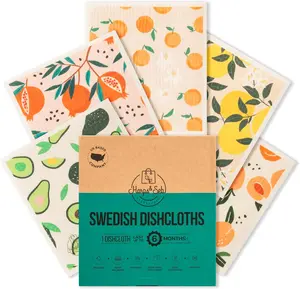 Swedish Dishcloths for Kitchen Dish Towels - 5 Pack, Non-Scratch Reusable Paper Towels, Super Absorbent Washable Swedish Dish Cloths, No Odor, Biodegradable, Fruit Design