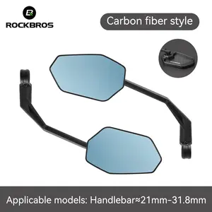 ROCKBROS Adjustable Handlebar Bike Rearview Mirror with Anti-Glare Glass Carbon Fiber Style 360° Rotation for 21-31.8mm Handlebars
