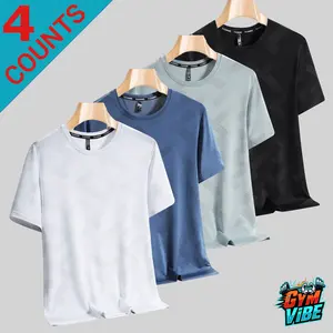 Men's 4-Pack Textured Crew Neck Shirts, Quick-Dry Short-Sleeve Tops, Ideal for Gym Workouts, Outdoor Activities & Everyday Wear