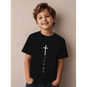 Christian Boys TShirt with Jesus Cross and Name Printing Breathable Short Sleeve Religious Clothing for Youth Ages 5 to 14 Durable and Machine Washable Summer Church Outfit