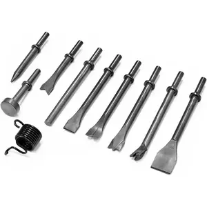 10Pcs Air Hammer Bits Set, Pneumatic Chisel Tools with Spring, Air Hammer Punch Chipping Bits for Tile Masonry Concrete Stone Demolition