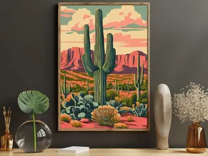 Desert Cactus Landscape Canvas Print, Southwestern Desert Poster Print, Cactus Nature Wall Art