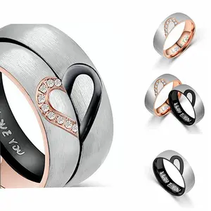 Hot-Selling Heart-Shaped Titanium Steel Ring I LOVE YOU Diamond-Studded Couple Rings Jewelry Ring