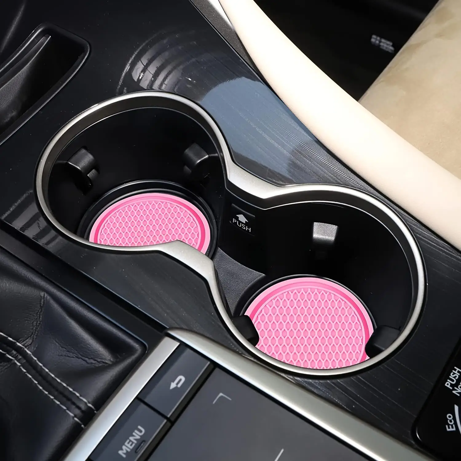 Washable Car Coasters for Girls, Solid Color Anti-Slip Car Cup Holder Mat, Silicone Waterproof Car Cup Holder Pad, Stylish Summer Decorations for Car,