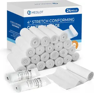 LotFancy Gauze Rolls, 24 Count, 4 Inch x 4.1 Yards, Rolled Gauze Wrap for Wounds, Conforming Stretch Bandage, Medical Supplies for First Aid