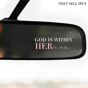 3PCS/SET "GOD IS WITHIN HER" Faith & Inspirational Sticker, Car Stickers, Decal for Cars, Suitable for Car Rearview Mirror/Window, Pink-White Contrast + Bible Verse Element Design, Waterproof & Wear-Resistant, Inject an Inspirational Vibe into Your Ride
