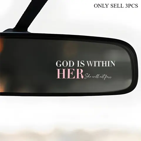 3PCS/SET "GOD IS WITHIN HER" Faith & Inspirational Sticker, Car Decals, Car Stickers, Decal for Cars, Suitable for Car Rearview Mirror/Window, Pink-White Contrast + Bible Verse Element Design, Waterproof & Wear-Resistant