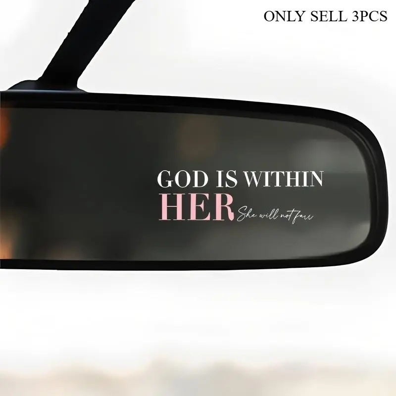 3PCS/SET "GOD IS WITHIN HER" Faith & Inspirational Sticker, Car Decals, Car Stickers, Decal for Cars, Suitable for Car Rearview Mirror/Window, Pink-White Contrast + Bible Verse Element Design, Waterproof & Wear-Resistant