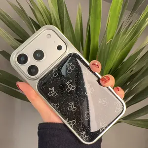 Labzone for iPhone 17 16 15 14 13 Phone case - Protective Cover for Apple Phones, Cherry Design Case Black,Silver edge,For girls,For women