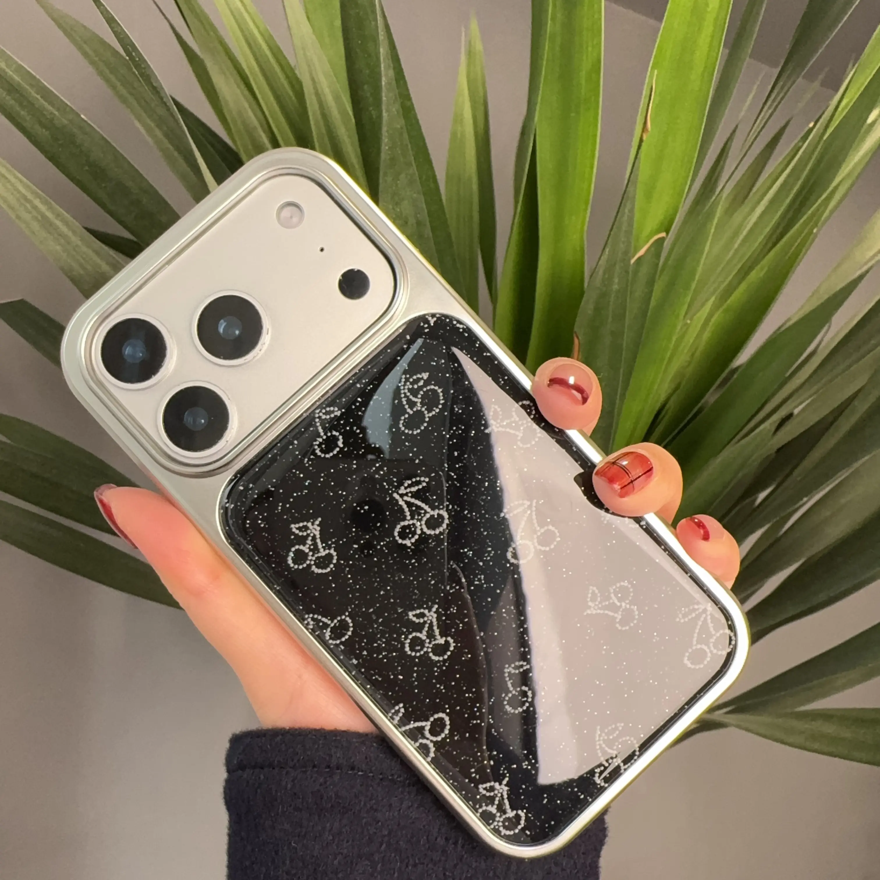 Labzone for iPhone 17 16 15 14 13 Phone case - Protective Cover for Apple Phones, Cherry Design Case Black,Silver edge,For girls,For women