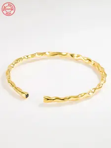 S925 Sterling Silver Wave Design Open Bangle, Elegant Minimalist Bangle Bracelet for Women & Girls, Trendy All-match & Exquisite Jewelry for Birthday Gift