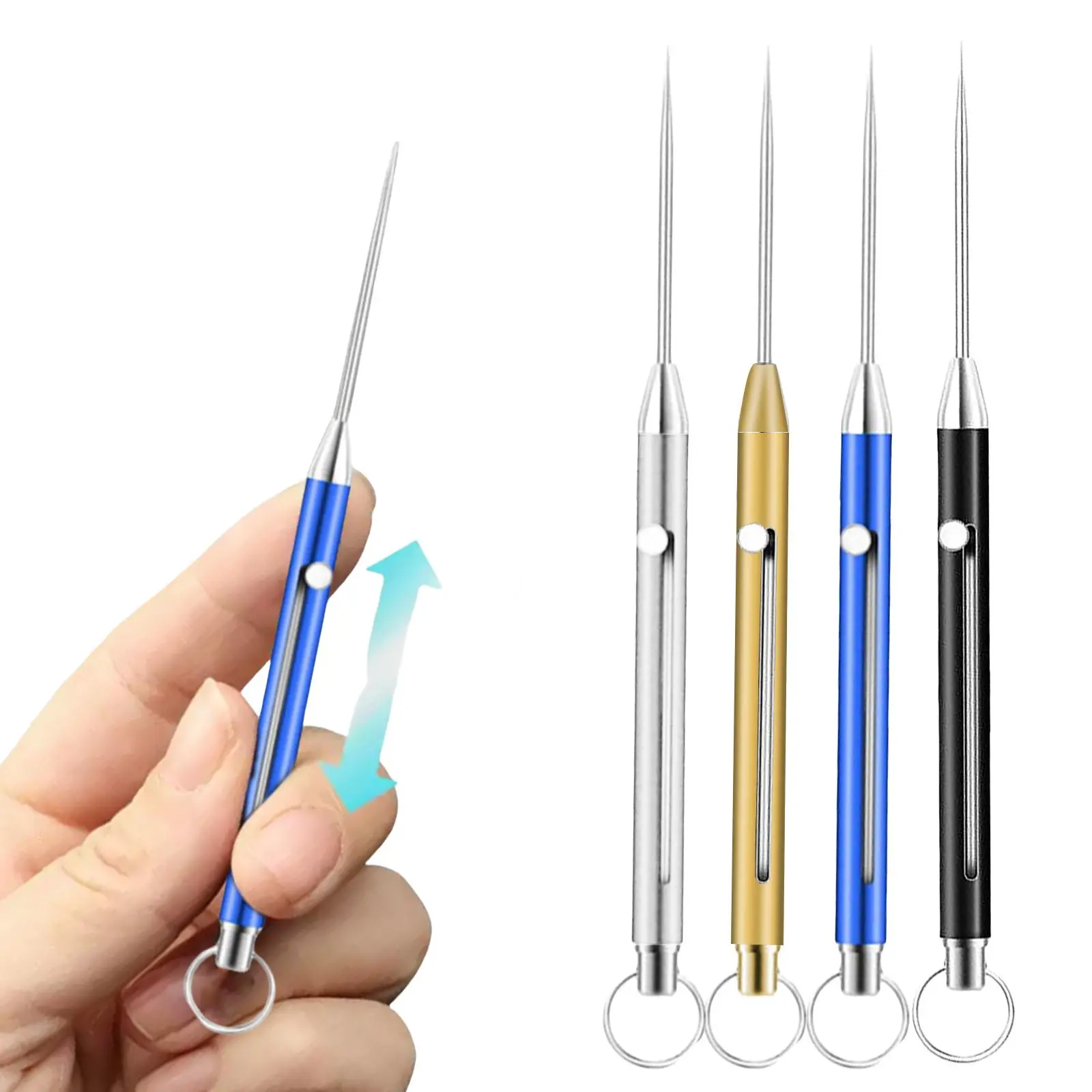 Portable Titanium Spring Toothpicks,Pocket Metal Toothpick Reusable with Stainless Steel Toothpick Holder Keychain Telescopic Toothpick holders,Brass Toothpick Holder for Picnic Accessories,Trendy Exquisite Keychain(4 Pieces)keychain exquisite keychain