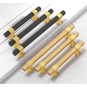 20pcs Aluminum Alloy Gold Black Minimalist Retro Striped Drawer Pulls, Wardrobe Handles, Cabinet Doors, Kitchen Cabinet Doors, Tray Handles