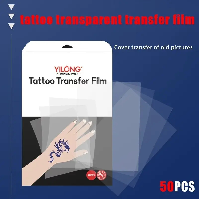 50 Sheets Transparent, Clear Tattoo Transfer Film, A4 Size, Compatible with Transfer Paper, for Professional & Beginner Tattoo Artists, Tattoo Stencil Templates, Intricate Patterns, Smooth Surface, Ideal for Professionals