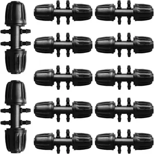 Gardrip Drip Irrigation Fittings for 1/2 Inch to 1/4 Inch Tubing Reducing Tee：1/2" (1/2" ID x 0.65" OD) to 1/4" Anti-drop Locked Nut Barbed Reducer 6 Way Tee Connectors (12 Pack)